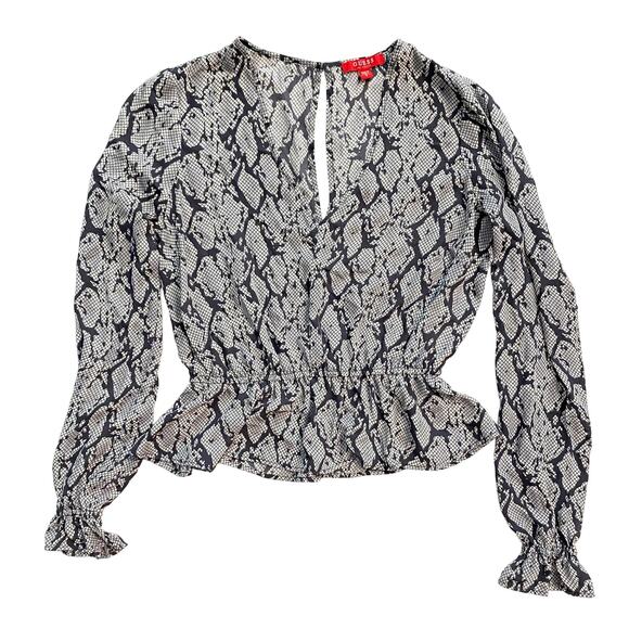 Guess : Snake Print Long Sleeve Peplum Ruffle Blouse Top Stretch : S - Picture 1 of 7